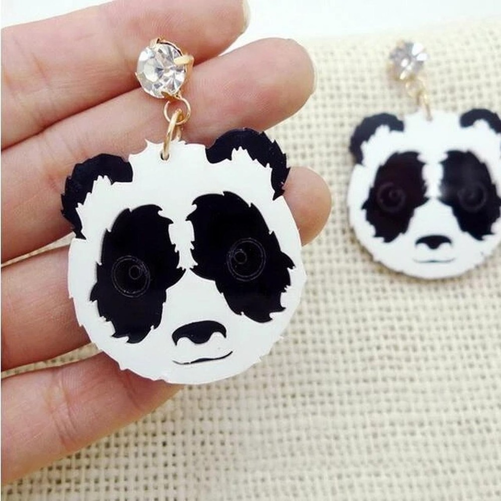 Rhinestone Panda Statement Earrings Dopamine